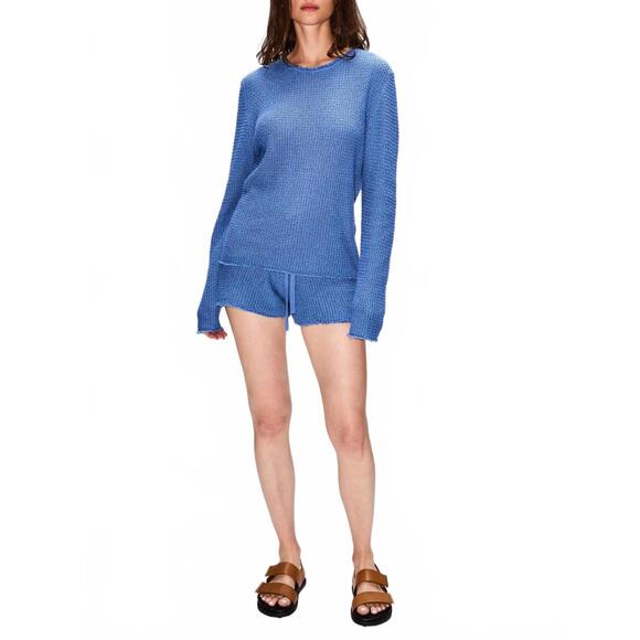 NEW THE ELDER STATESMAN nora lite thermal long sleeve top in melancholy